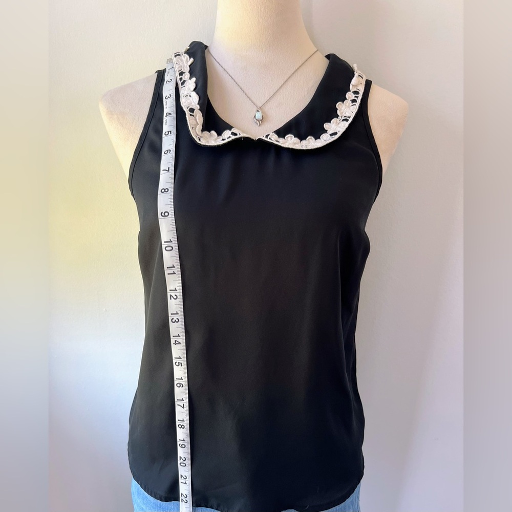 LC Lauren Conrad Black Sleeveless Top with Embroidered Collar - Picture 6 of 9
